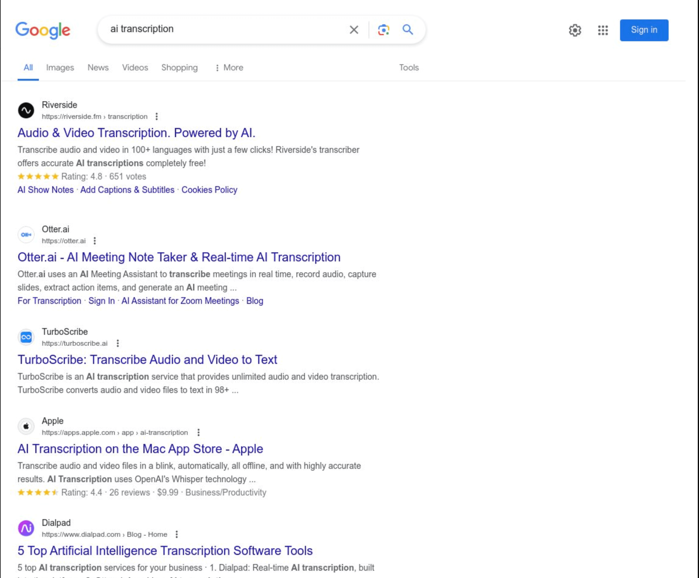 Google Search Results Screenshot